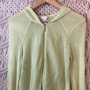 Chicos sz 0 mesh hooded zip up jacket in lime green